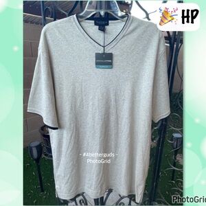 New Van Heusen V-neck Cotton Wrinkle Free Short Sleeve Oversized Oatmeal Top LG